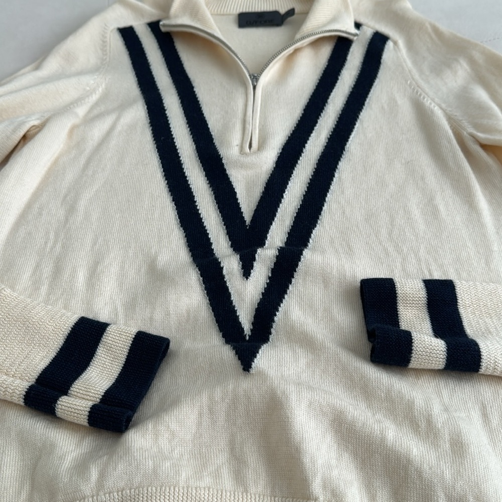G/FORE Merino Wool Mock Neck Cream/Navy Sweater Size M - Picture 6 of 7
